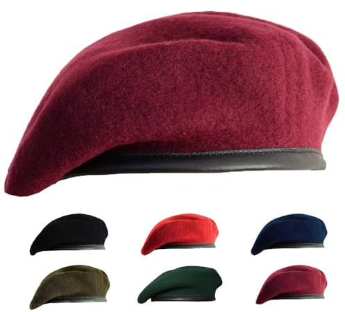 Gajaous British Military Berets for Men and Women,Wool and Leather Beret Hats,Multiple Colours Army Beret