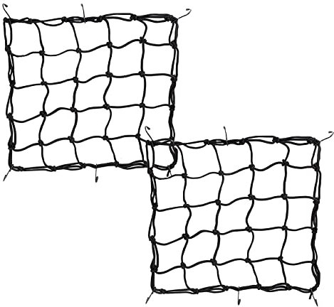 PeiDog 2 Pack of 15 x 15 (40x40cm) Motorbike Cargo Net, Helmet Motorcycle Elastic Stretch Rope Cargo Net with 6 Adjustable Hooks Luggage Net Elastic Rope Net Storage Tie Down (Black)