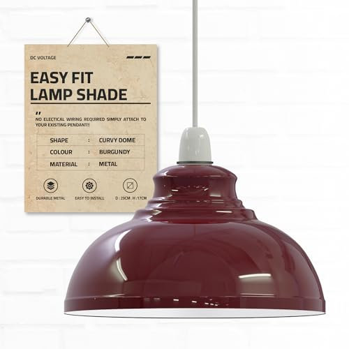 DC Voltage Paralume a sospensione industriale in stile retrò, a forma di cupola, in metallo, facile da montare, per lampade a sospensione (bordeaux)