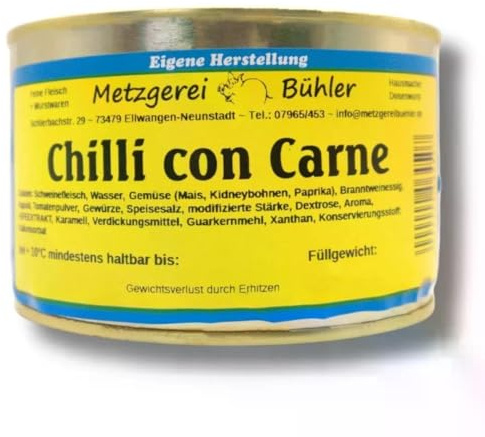 Chilli con Carne feuriges Fertiggericht lang haltbares Lebensmittel 400g, 800g aus Schweinefleisch Fleischkonserve aus der Dose für Camping Vorrat Prepping (800g)
