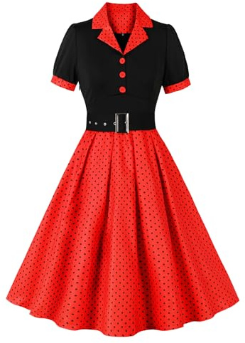 Wellwits Robe Femmes Corsage Noir Points de Polka Noël Vintage Blazer Rouge M