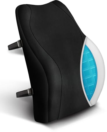 Travel Ease Cojín de Soporte Lumbar Ergonómico, Respaldo de Gel Espuma Viscoelástica para Asiento de Automóvil, Silla de Oficina, Respaldo con Cubierta Antiestática y Correas Ajustables Dobles, Negro