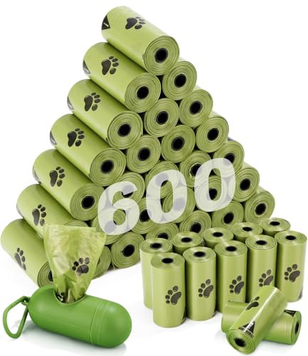 SOSINYA Kompostierbare Kotbeutel Hundekotbeutel biologisch abbaubare mit Spender, 600 Stück, 40 Packungen mit 15, 30 x 22 cm,dick und stark,auslaufsicher,umweltfreundlich (A)