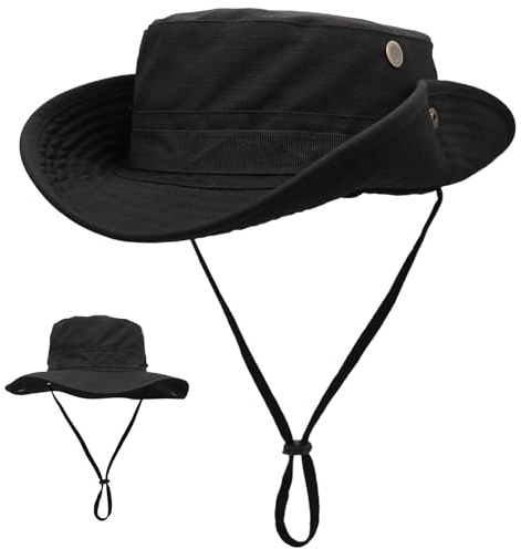 Huakunda Solhatt män kvinnor buskhattar utomhus UPF50 UV skydd safari hatt boonie hatt trädgård hatt vikbar vandringshatt fiskehatt, svart, En Storlek