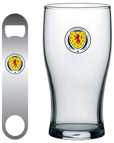 Scottish FA Scotland Pint Glass & Bar Blade Bottle Opener Set Official SFA Football Gift