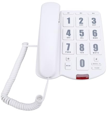 VBESTLIFE Schnurgebundenes Großtastentelefon, Kurzwahl, Lautstärkeregelung, Blitzalarm, an der Wand Montierbar für Senioren mit SEH- und Hörbehinderungen (White)