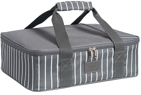 Fun Elements Casserole Carrier for Hot or Cold Food, Insulated Casserole Dish Carrier, Thermal Lasagna Lugger Tote for Potluck Parties/Picnic/Cookouts, Fits 9×13 Baking Dish, Grey