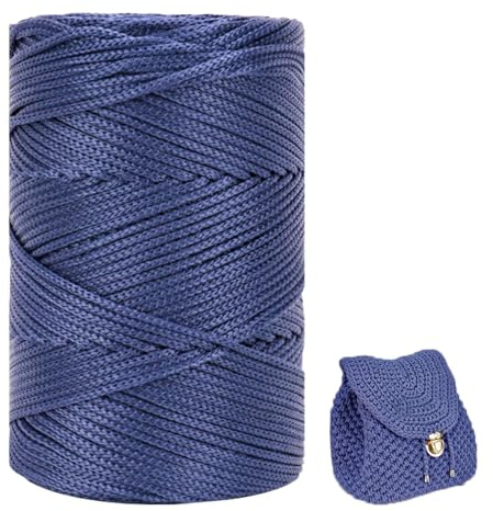 Polyester Yarn 3 mm x 225 m, Macrame Yarn 3 mm, Macrame Band, Polypropylene Yarn, Braided Macrame Cord, Colourful, Yarn for Crochet for Knitting, Decoration, DIY Crafts (Navy Blue)