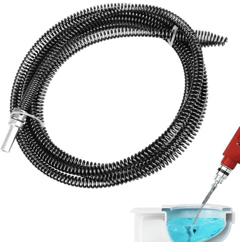 TNSLAND Espiral de limpieza de tuberías en espiral para limpieza de tuberías, espiral de desagüe, bomba de limpieza de tuberías con adaptadores eléctricos para inodoro, 10 mm x 3 m