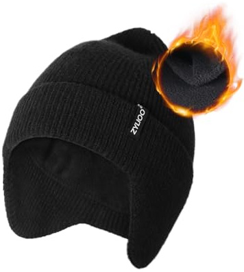 Zylioo S/M/L/XL/XXL/3XL stickad mössa med öronlappar herr dam för stora och små huvud, öronskydd, mössa, vintermössa, vintermössa, mössa, svart, XS-S