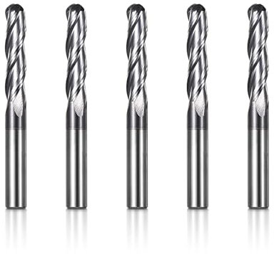 Genmitsu 5pcs Ball Nose End Mills CNC Router Bits, 1/4 Shank Tungsten Steel CNC Cutter with 3-Flute Carving Bit Set, 3” Overall Length, TiAlN Coated, for Aluminum, Metal, Plastic, MDF, Wood, 3BNC05