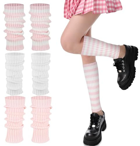 3Paar Stilvolle 80er- und 90er-Jahre-Beinwärmer für Damen - Neonfarbene Beinwärmer für Damen, Neon Strümpfe Gestrickte Aerobic Kostüm Accessoires Stulpen Beinwärmer für Partys,Tanzen und Sport