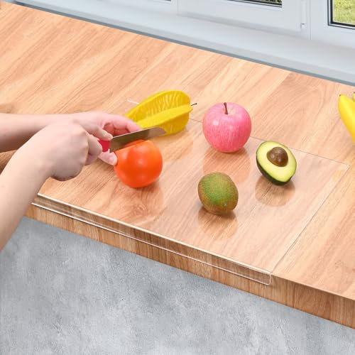 Planche à découper en acrylique, planche à découper transparente 40 * 33 cm avec rebord de protection des bords, planche à découper en plastique, antidérapante, adaptée aux comptoirs de cuisine