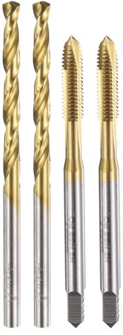 sourcing map Set di 2 punte per trapano M4 x 0,7 e 2 punte elicoidali da 3,3 mm, rivestite in titanio M35 HSS-CO/HSS-6542, kit di utensili per filettatura filettata
