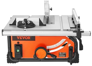 VEVOR Table Saw, 4500 RPM Portable Jobsite Table Saw with Sharp Edges & High Cutting Precision, Compact Table Saws with Dust Port For Woodworking, Fit for Raw Wood, Flooring & Cabinets