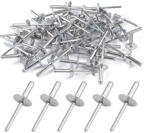 60 Piezas Remaches de Aluminio con Cabeza Ancha, 4.8 x 18mm Remaches Ciegos de Aluminio con Brida Grande, Cabeza de 16mm, para Chapa, Carpintería, Industrial, para Hojalata, Fijación de Metal (Plata)