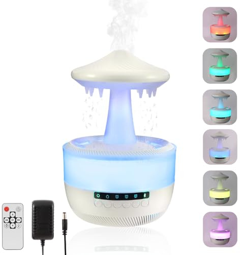 Humidifier for Bedroom, 350ml Rain Cloud Humidifier with Water Drop Sound, Aromatherapy Oil Diffuser with Remote Control, Bluetooth Air Humidifier, Umbrella Diffuser with 7 Colors Light
