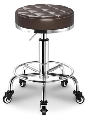 PU-läder Rund Rullande Pall med Hjul Höjdjusterbar 46-58cm Snurrpall, 360° Roterbar, Sits i Konstläder, Perfekt för Kontor, Salong, Spa eller Hem(Brown)