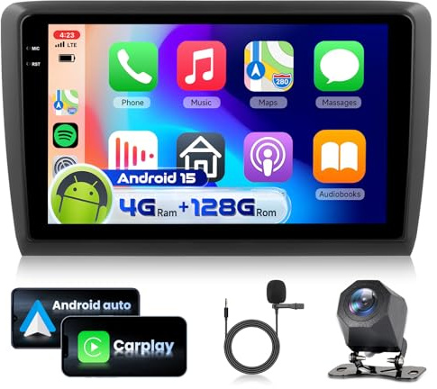 4G&128G VECHTEL 9 Bilradio för Seat Ibiza 2016-2017 med trådlös Android Auto Carplay, Auto Bluetooth FM/RDS-radio, EQ, Navi Wi-FI/AHD backkamera