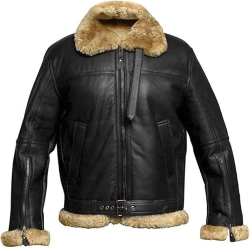 Creonetix Hub Men’s B3 Aviator Leather Bomber Jacket – Shearling Sheepskin WWII Pilot Style Flying Jacket – Vintage WW2 Cockpit Bomber Outerwear – Warm Winter Flight Coat