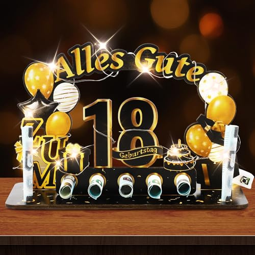 Fovths 18° compleanno porta soldi con catena luminosa a LED in legno, regalo di compleanno per ragazzi e ragazze, sacchetto di cellophane e fiocco, incluso per decorazione da tavolo