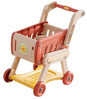 F Fityle Kids Shopping Cart Small Trolley Early Learning Birthday Gift Realistic Supermarket Role Play Toy Children Play House, Red