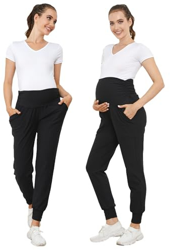 PARNIXS Maternity Two-Piece Set Basic Stretch Design with Pockets Soft Leggings for Active Moms Yoga Pants - Year-Round Wear