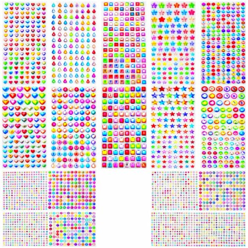 3000+ strass autocollants, 14 feuilles de pierres brillantes autocollantes multicolores, stickers diamant en acrylique de formes et tailles variées pour loisirs créatifs, cartes, cadeaux, déco DIY