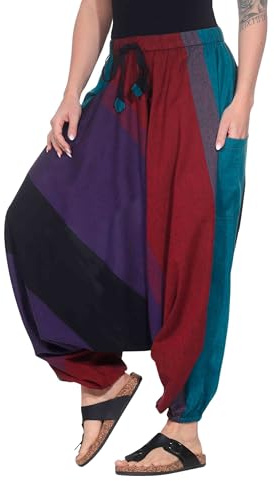 Kunst und Magie Unisex Haremshose OneSize mehrfahrbig, Farbe:Rot/Blau, Größe:One Size