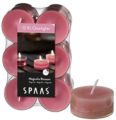 SPAAS 12 Maxi Clearlights parfumées, bougies chauffe-plats cup transparente, ± 8 heures - Magnolia Blossom