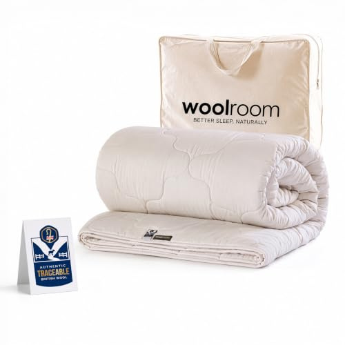 WOOLROOM Classic Medium All Year Round Wool Single Duvet 7-10 tog Allergy Friendly Heat Regulating Dust Mite Resistant All Night Natural British Wool Bedding Comfort - Feather and Down Alternative