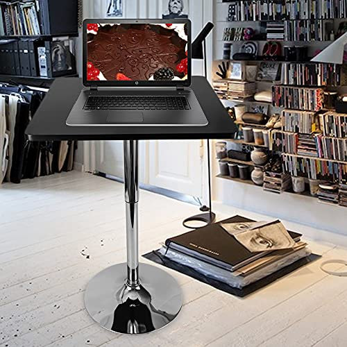 KenSyuInt Quadratischer Stehtisch Bartisch Tische Bistrotisch Partytisch Drehtisch mit Edelstahlsockel Edelstahl Gestell Laptoptisch Büro Messetisch Höhenverstellbar Schwarz 60x60CM