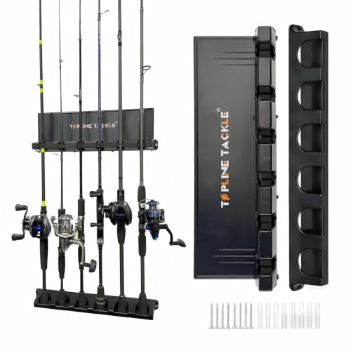 Topline Tackle Fishing Pole Holder Wall Mount, 2 Set Vertical Fishing Rod Holders for Garage – Fishing Rod Rack Storage for 12 Rods
