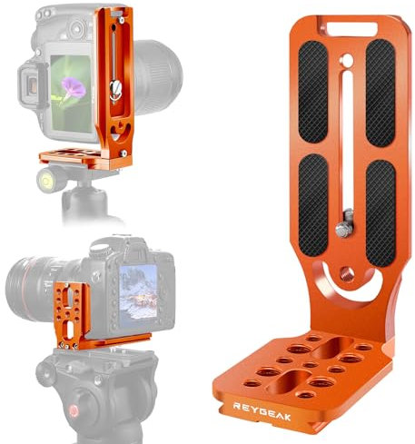 REYGEAK DSLR Kamera L Halterung Vertikal Horizontal Schalter Stativ Schnellwechselplatte mit Schrauben Schraubenschlüssel Kompatibel mit Canon Nikon Sony DJI Osmo Ronin Stativ Einbeinstativ (Orange)