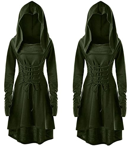 Robe Medievale Femme, Costumes Renaissance Capuche avec Lacets Vintage Pull Hoodie Gothique Robe Medievale Femme,Robe Vintage Renaissance Gothique Femme, Cosplay Costume Halloween
