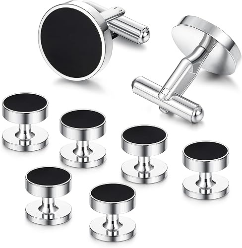 Diamday Boutons de Manchette Homme Acier Inoxydable Noir Rond Rétro Smoking Classique Chemise Costume Vêtements Accessoires Mariage Entreprise Diplôme Cadeau