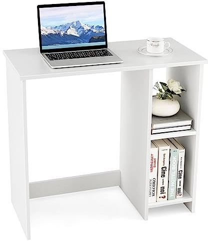 COSTWAY Bureau d'Ordinateur, Table de Travail pour Petit Espace, avec 2 Compartiments, Bureau Moderne de Style Simple, Bureau Informatique pour Chambre, Studio, 40 x 80 x74 cm, Blanc (Blanc)