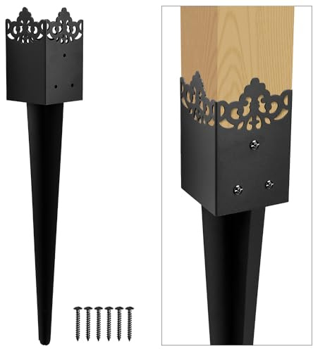 Fence Post Anchor 4''x4'', Heavy Duty Metal Fence Post Anchor Ground Spike 24''x4''x4'' for Fence, Mailbox, Bird Feeder, Decking, Banner, with The Black Powder Coating Cover on The Surface (Set 1)