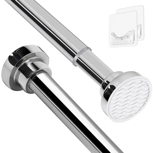 Stainless Steel Extendable Shower Curtain Rod Tension Pole, including 2 Holders,Net Voile Curtains Rail,Adjustable Telescopic Rods Extendable for Kitchen Cupboard Bathroom Window(72cm-130cm)