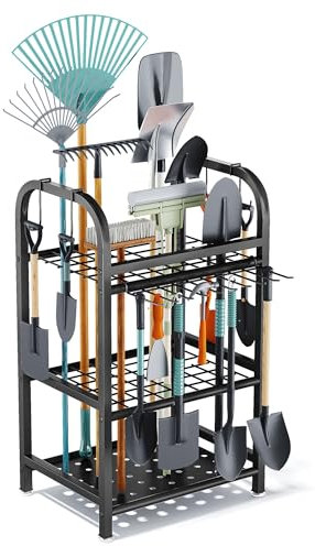 BUTUNITA Garden Tool Organizer for Garage, Storage Rack for Garage Organization, Shed, Outdoor, Yard Tool Organizer Holds Up to 39, Shovels, Rakes, Brooms, Black Metal Garden Tool Storage
