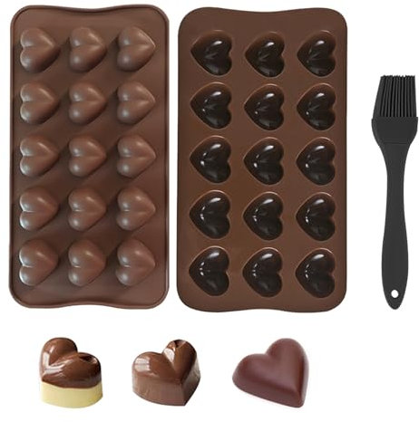 LHOEST Chocolate Moulds Silicone Hearts 3 Pieces Dubai Chocolate Moulds Silicone Deep chocolate Mould Baking 15 Holes Dubai Chocolates Making Kit Reusable Heart Silicone Moulds for Chocolates Cake DIY