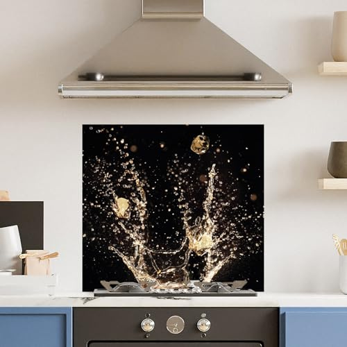 Premium 70cm x 65cm Champagne Splash Glass 6mm Kitchen Splashback Heat Resistant Toughened Polished Edges - Back Splash Back Coloured Hob Painted Tempered Splashback