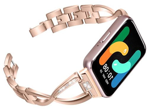 KUTEWEU Rem för Samsung Galaxy Fit3 SM-R390 för kvinnor, smal kristallbling glitter diamant strass smycken metallarmband sportarmband ersättning klockarmband för Galaxy Fit 3, Rostfritt stål