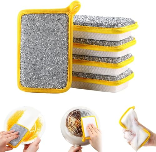 Trapos Multiusos para Lavar Platos húmedos y Secos, paño de Alambre de Esponja Absorbente de Doble Cara, Trapos de Limpieza de Alambre Que no Rayan, fregado, Estropajo Reutilizable (M,5pcs)