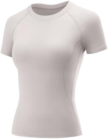 Rapbin Women's Sports Short Sleeve T-Shirt Gym Tops Crew Neck Workout Top Running Yoga Shirts for Women Fitness Athletic Sports Tops Ivory Gray XL