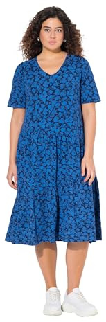 Ulla Popken Vestido de Mujer con Volantes asimétricos, Azul Pavo Real, 50-52