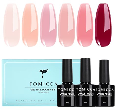 TOMICCA Vernis Semi Permanent, 6 Couleurs Rose Nude Rouge Transparent Gel Couleur Naturelle, Vernis à Ongles UV Naturel Soak-Off UV LED Manicure Gel Lacquer Varnish pour onglerie DIY Home, 8ml