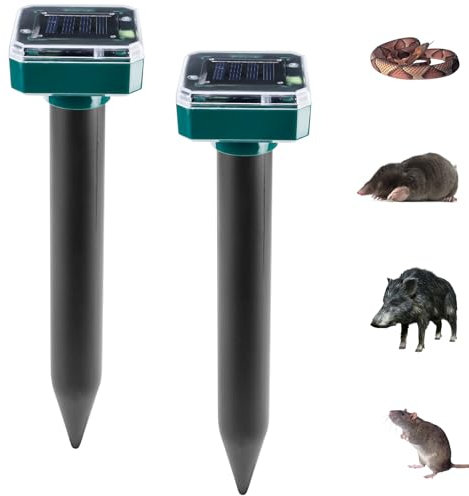 2 Stück Solar Maulwurfabwehr, IP65 Wasserdichter Wühlmausschreck Mole Repellent Maulwurfbekämpfung Ultrasonic, Solar Maulwurfschreck Schädlingsbekämpfung von Maulwürfen und Erdhörnchen, Schwarz