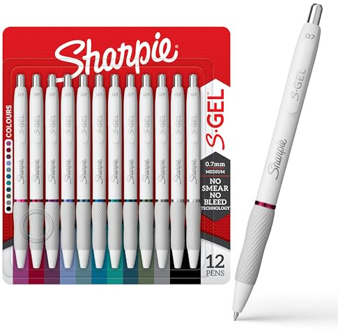 Sharpie S-Gel Pens, Fashion Barrel Gel Pens, Pearl White Body, Medium (0.7mm) Point, Bold Ink Colors, 12 Count