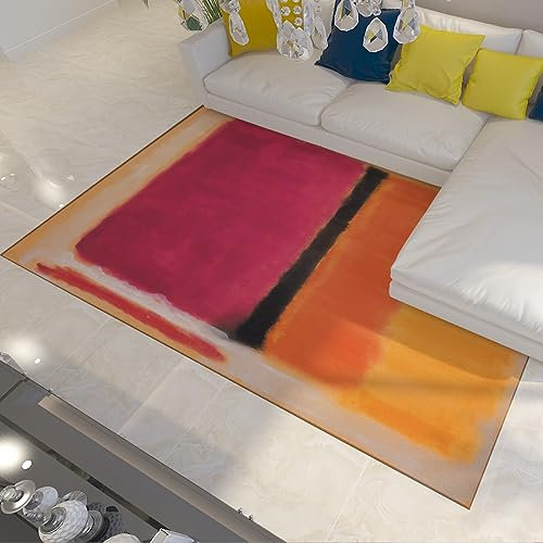 Rothko-Style Red & Orange Area Rug - Easy-Clean Rubber Backing, Ideal for High Traffic Living Room & Bedroom Decor, 160x230cm Indoor Carpeting.